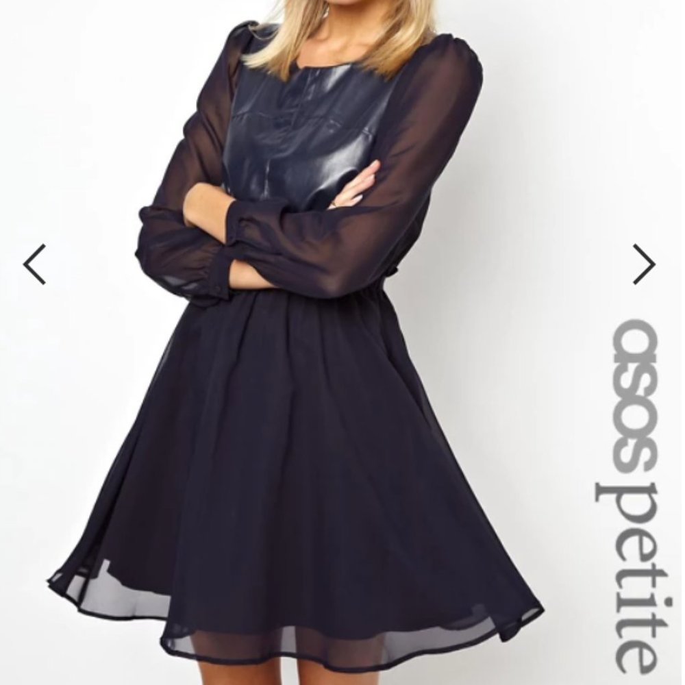 A-Line Sheer & Leather Dress